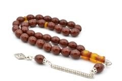 Tilki Kuyruğu Kamçılı Beyzi Kesim İmamesi Tıraşlı Kahverengi Sıkma Kehribar Tesbih