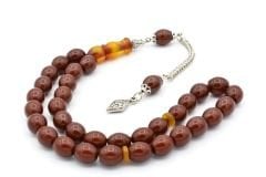 Tilki Kuyruğu Kamçılı Beyzi Kesim İmamesi Tıraşlı Kahverengi Sıkma Kehribar Tesbih