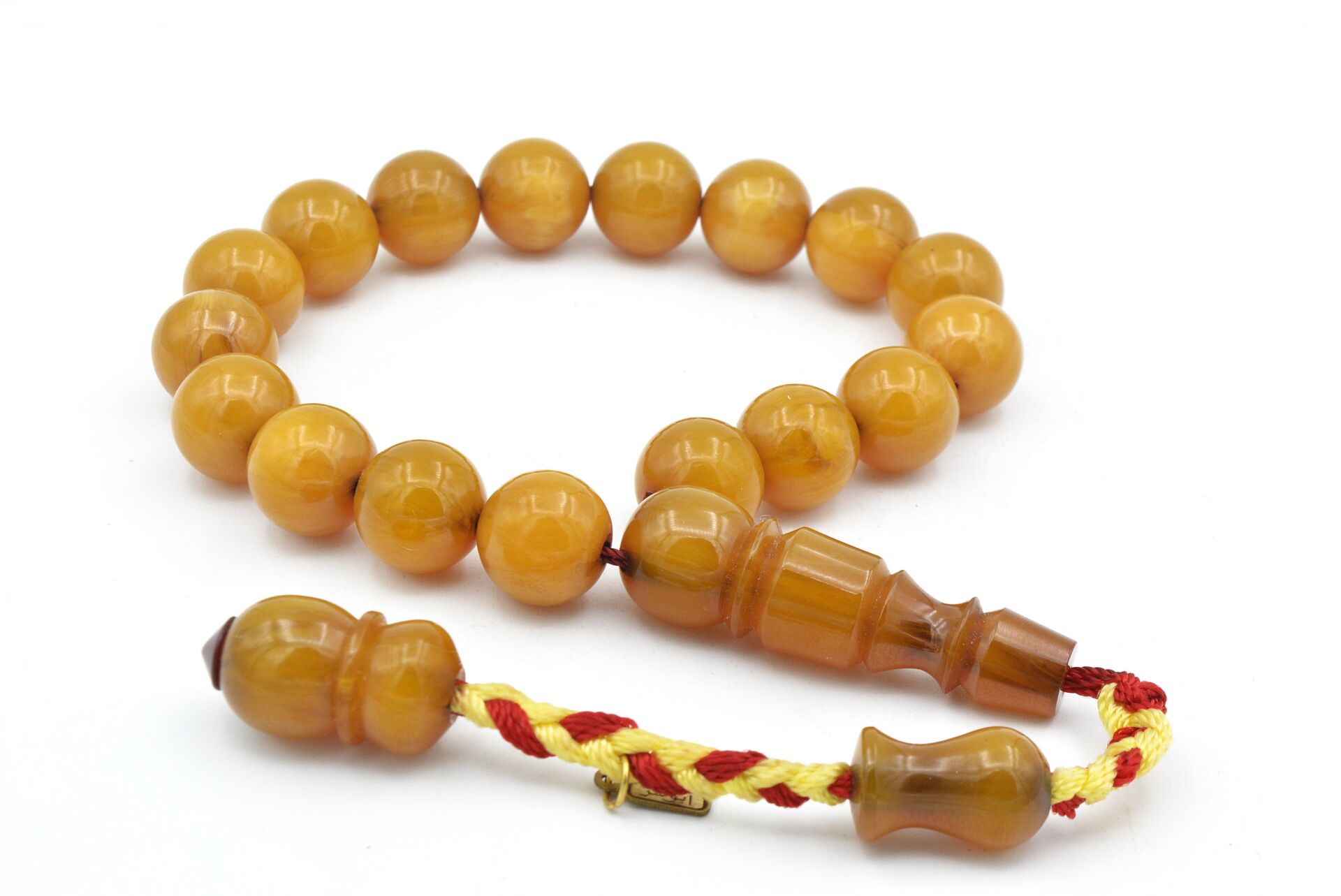 Ebu Sırr İmzalı Küre Kesim Sarı Sıkma Kehribar Efe Maskot Tesbih