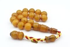 Ebu Sırr İmzalı Küre Kesim Sarı Sıkma Kehribar Efe Maskot Tesbih