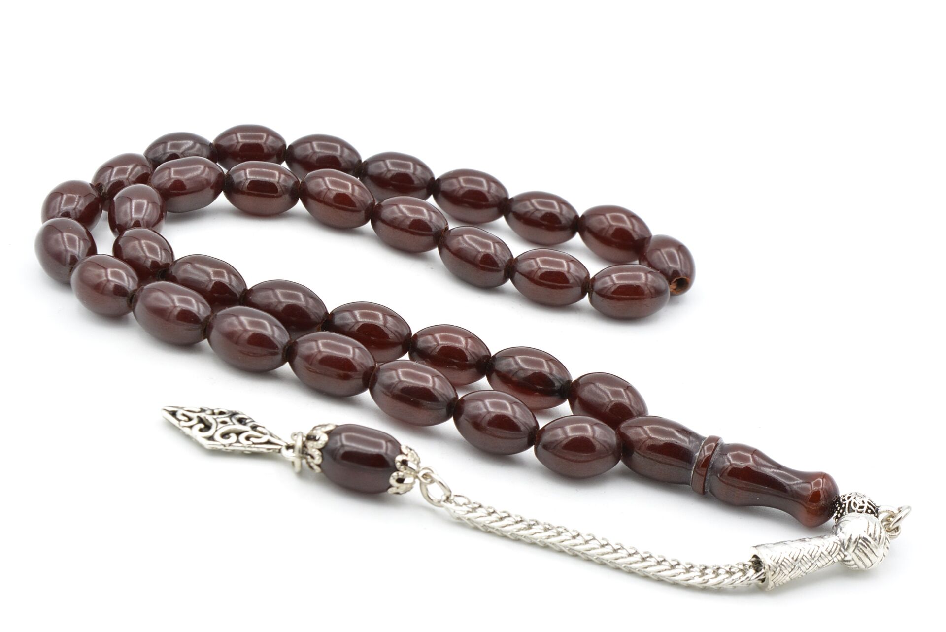 Tilki Kuyruğu Kamçılı Kapsül Kesim Koyu Kahverengi Sıkma Kehribar Tesbih