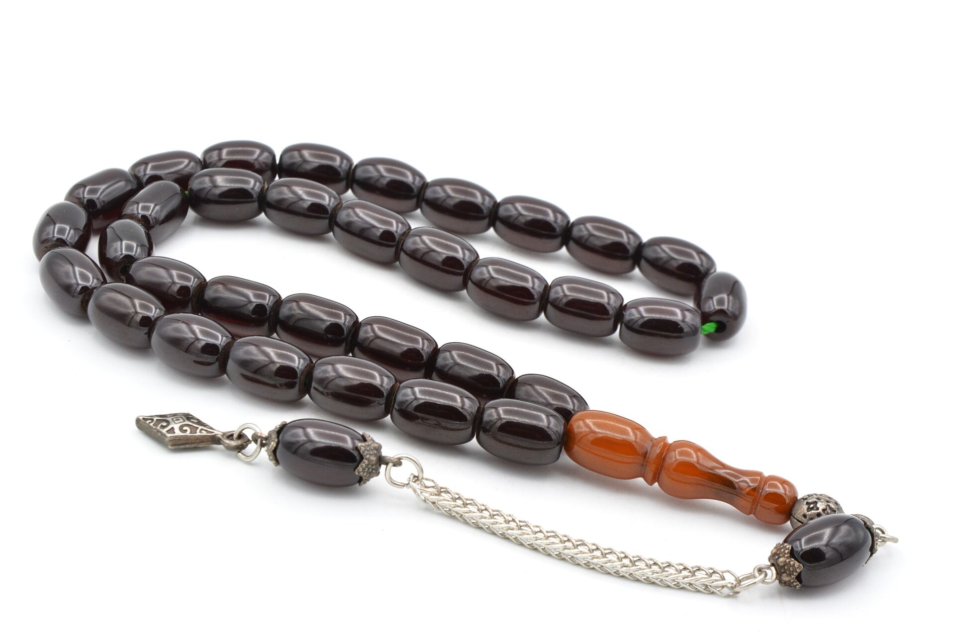 Tilki Kuyruğu Kamçılı Kapsül Kesim İmamesi Tıraşlı Bordo Sıkma Kehribar Tesbih