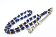 Kapsül Kesim Günlük Boy Sarı Lacivert Sürmeli Sıkma Kehribar Tesbih