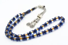 Kapsül Kesim Günlük Boy Sarı Lacivert Sürmeli Sıkma Kehribar Tesbih