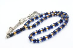 Kapsül Kesim Günlük Boy Sarı Lacivert Sürmeli Sıkma Kehribar Tesbih