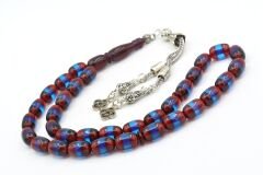 Kapsül Kesim Günlük Boy Bordo Mavi Sürmeli Sıkma Kehribar Tesbih