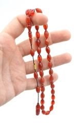 Hakkı Usta İmzalı Beyzi Kesim Turuncu Sıkma Kehribar Tesbih