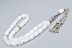 Gümüş Kaplama Püsküllü Kapsül Kesim İri Boy Selenit Taşı Tesbih