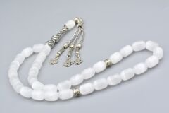 Gümüş Kaplama Püsküllü Kapsül Kesim İri Boy Selenit Taşı Tesbih