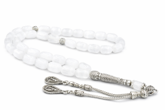 Gümüş Kaplama Püsküllü Kapsül Kesim Günlük Boy Selenit Taşı Tesbih