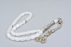 Gümüş Kaplama Püsküllü Kapsül Kesim Günlük Boy Selenit Taşı Tesbih