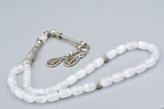 Gümüş Kaplama Püsküllü Kapsül Kesim Günlük Boy Selenit Taşı Tesbih