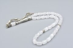 Gümüş Kaplama Püsküllü Kapsül Kesim Günlük Boy Selenit Taşı Tesbih