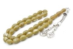 Beyzi Kesim İri Boy Hareli Yeşil Beyrut Kehribar Tesbih