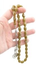 Beyzi Kesim İri Boy Hareli Yeşil Beyrut Kehribar Tesbih