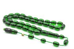 Enes Abdo İmzalı Kapsül Kesim Yeşil Sıkma Kehribar Tesbih