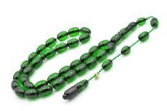 Enes Abdo İmzalı Kapsül Kesim Yeşil Sıkma Kehribar Tesbih