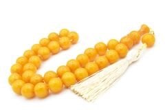 Hakkı Usta İmzalı Küre Kesim Dev Boy Hareli Sarı Sıkma Kehribar Tesbih