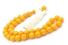 Hakkı Usta İmzalı Küre Kesim Dev Boy Hareli Sarı Sıkma Kehribar Tesbih