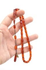 M.Tacir Usta İmzalı Kapsül Kesim Koyu Sarı Ateş Kehribar Tesbih