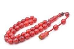 Sistemli Fıçı Kesim Kırmızı Sıkma Kehribar Tesbih