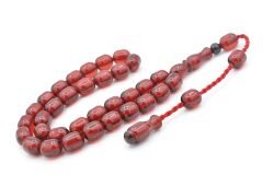 Sistemli Fıçı Kesim Koyu Kırmızı Sıkma Kehribar Tesbih