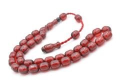 Sistemli Fıçı Kesim Koyu Kırmızı Sıkma Kehribar Tesbih