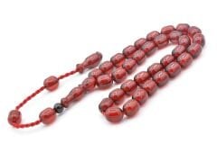 Sistemli Fıçı Kesim Koyu Kırmızı Sıkma Kehribar Tesbih