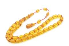 Serkan Başkan Yapımı Bilek Boy Halkalı İmameli Sarı Sıkma Kehribar Tesbih