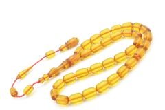 Serkan Başkan Yapımı Bilek Boy Halkalı İmameli Sarı Sıkma Kehribar Tesbih