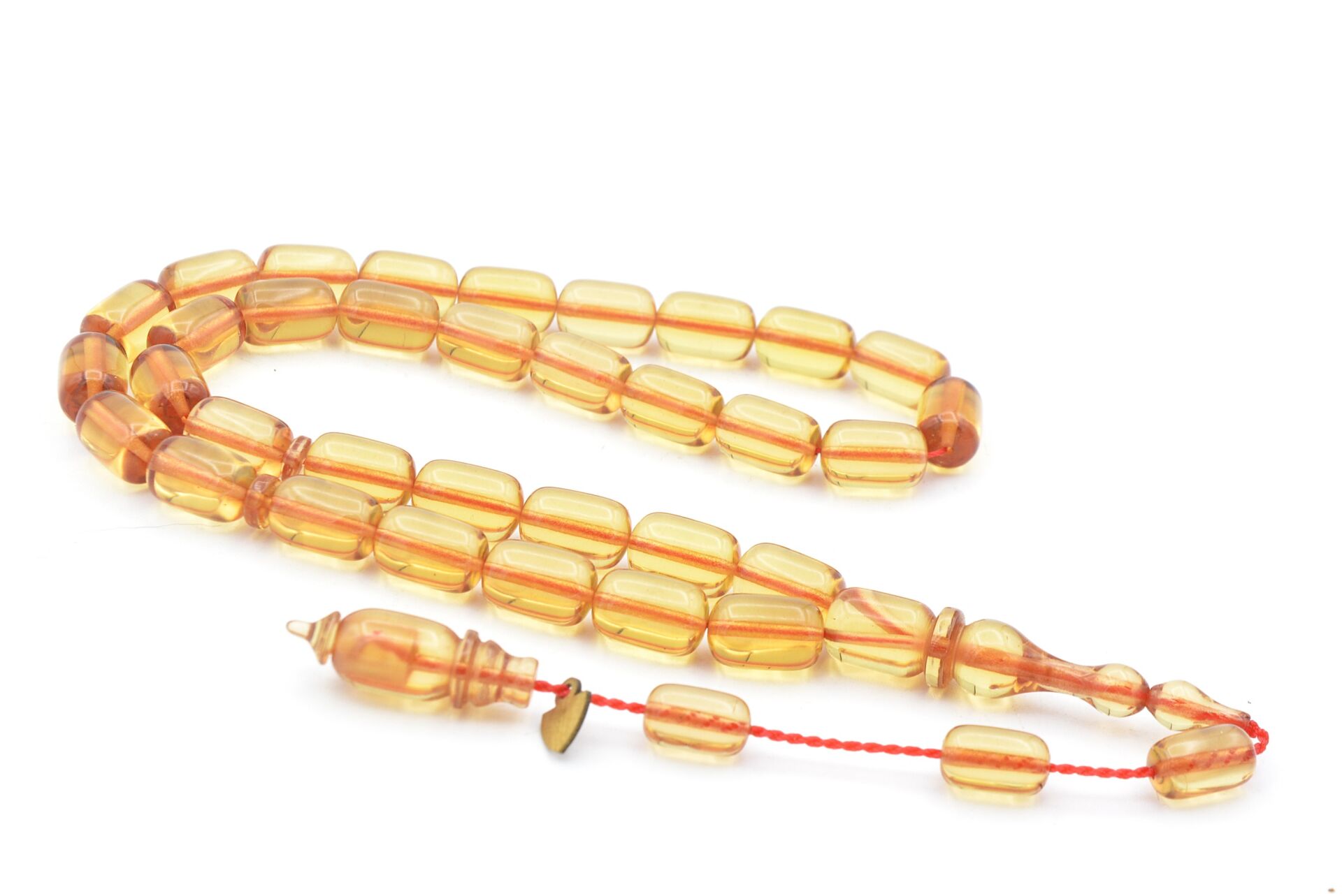 Serkan Başkan İmzalı Bilek Boy Sarı Sıkma Kehribar Tesbih