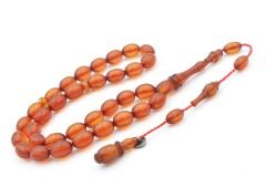 Sistemli Beyzi Kesim Bilek Boy Turuncu Kehribar Sıkma Tesbih