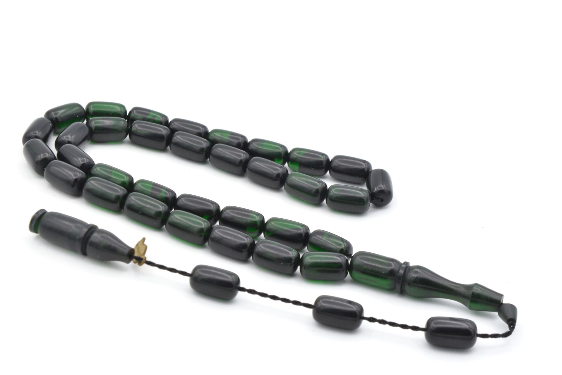 M.Tacir Usta İmzalı Kapsül Kesim Yeşil Siyah Sıkma Kehribar Tesbih