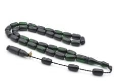 M.Tacir Usta İmzalı Kapsül Kesim Yeşil Siyah Sıkma Kehribar Tesbih