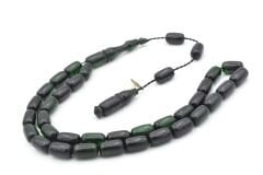 M.Tacir Usta İmzalı Kapsül Kesim Yeşil Siyah Sıkma Kehribar Tesbih