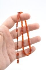 Sistemli Kapsül Kesim Bilek Boy Turuncu Sıkma Kehribar Tesbih