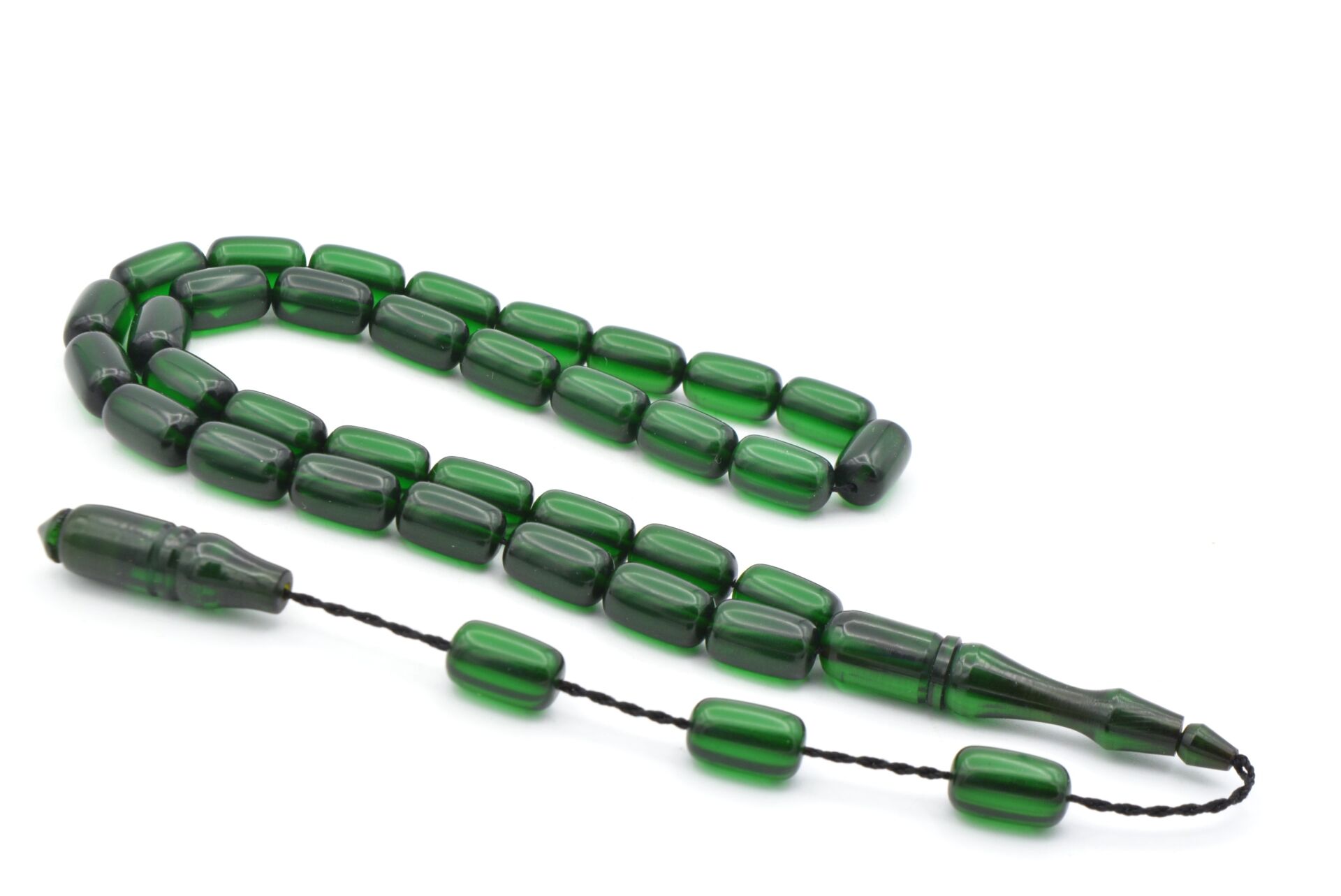 Erkan Çubukcu İmzalı Kapsül Kesim Zümrüt Yeşili Ateş Kehribar Tesbih