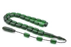 Erkan Çubukcu İmzalı Kapsül Kesim Zümrüt Yeşili Ateş Kehribar Tesbih