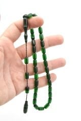 Erkan Çubukcu İmzalı Kapsül Kesim Zümrüt Yeşili Ateş Kehribar Tesbih