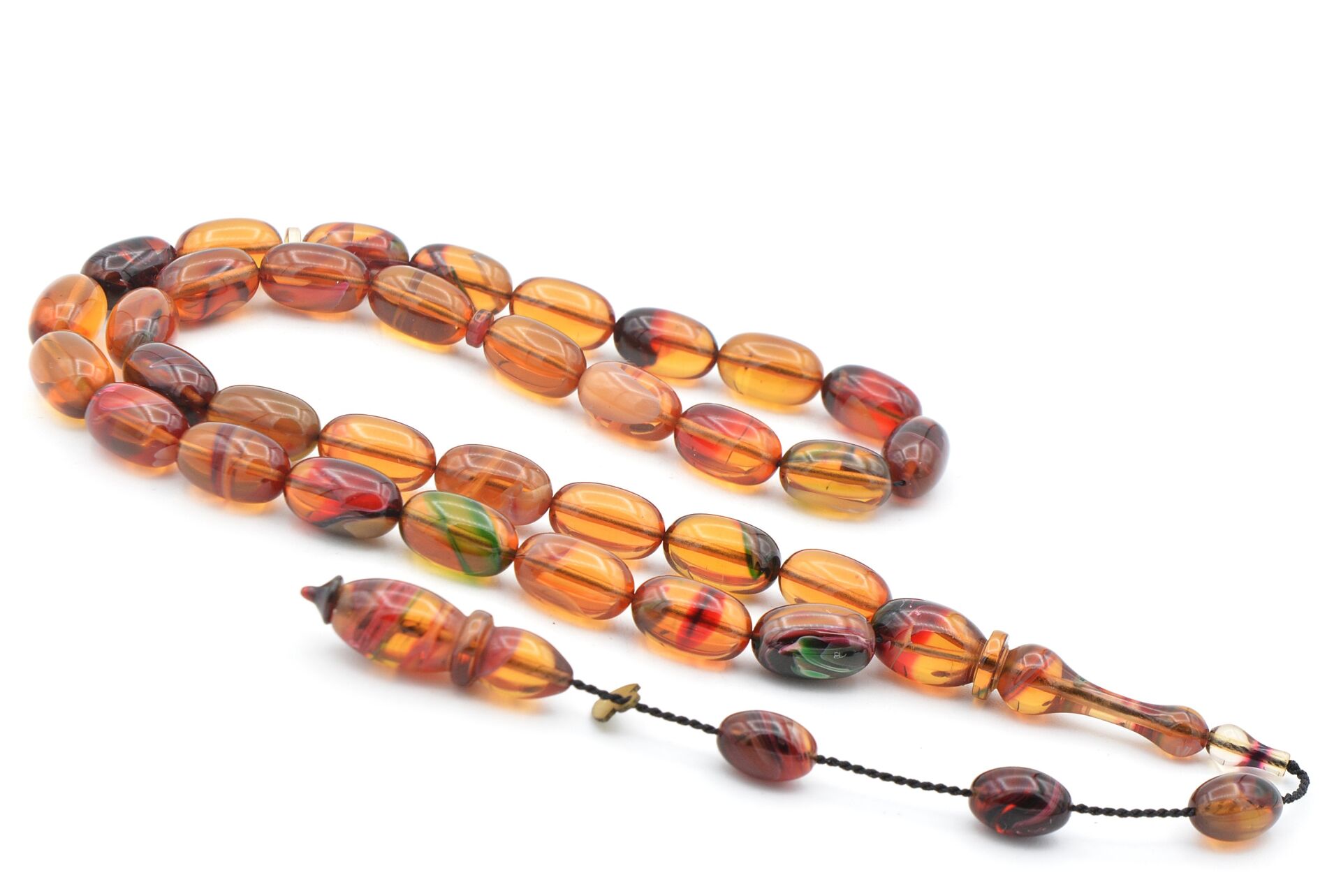 Serkan Başkan İmzalı Badem Kesim Renkli Sıkma Kehribar Tesbih