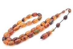 Serkan Başkan İmzalı Badem Kesim Renkli Sıkma Kehribar Tesbih