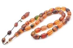 Serkan Başkan İmzalı Badem Kesim Renkli Sıkma Kehribar Tesbih