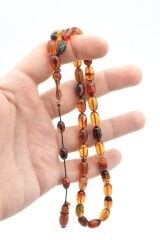 Serkan Başkan İmzalı Badem Kesim Renkli Sıkma Kehribar Tesbih