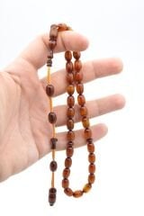 İsa Balkaya İmzalı Fıçı Kesim Kahverengi Sürmeli Sıkma Kehribar Tesbih