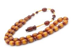 İsa Balkaya İmzalı Fıçı Kesim Turuncu Sürmeli Sıkma Kehribar Tesbih