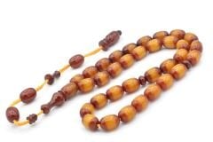 İsa Balkaya İmzalı Fıçı Kesim Turuncu Sürmeli Sıkma Kehribar Tesbih