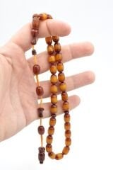 İsa Balkaya İmzalı Fıçı Kesim Turuncu Sürmeli Sıkma Kehribar Tesbih