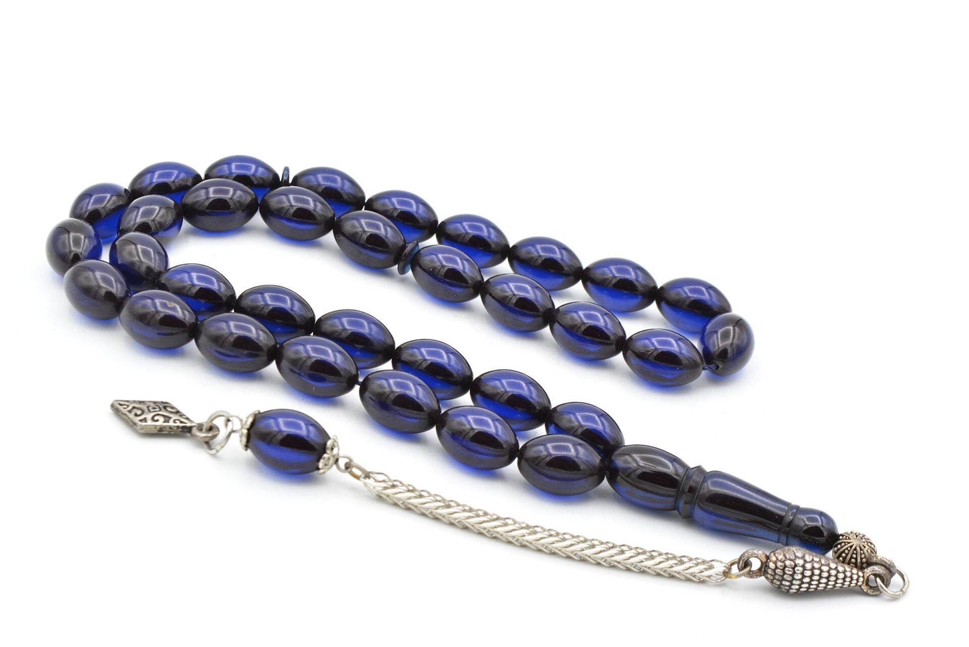 Enes Abdo Yapımı Beyzi Kesim Lacivert Sıkma Kehribar Tesbih