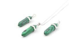 Hakiki Pandül Model Doğal Malahit Taşı Kolye Ucu