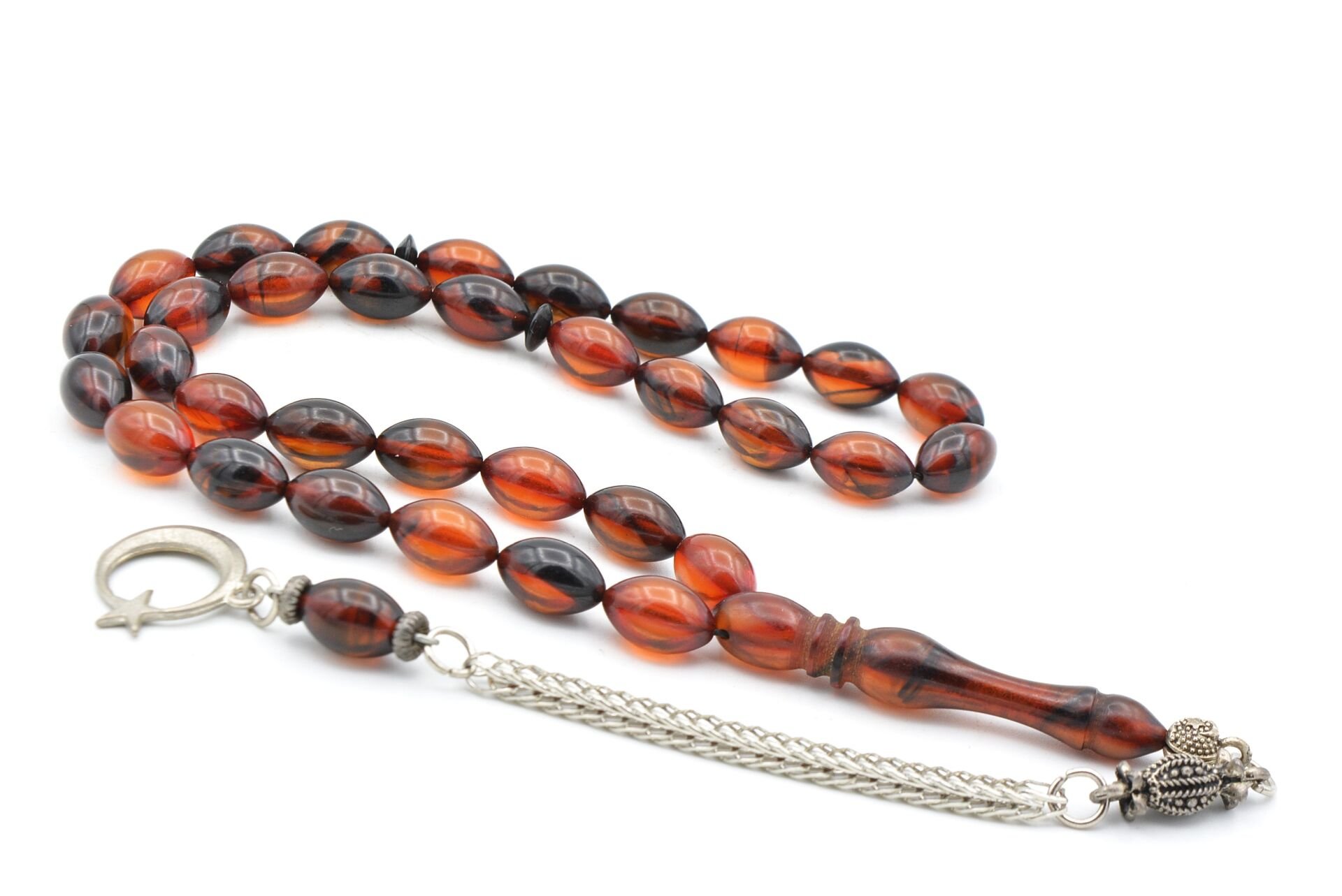 Kaplama Kamçılı Beyzi Kesim Sarı Siyah Sıkma Kehribar Tesbih